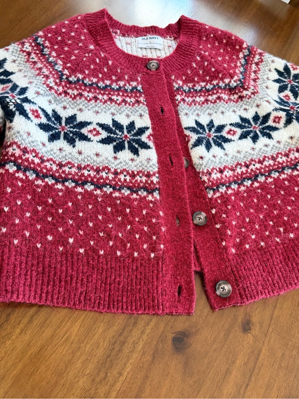 Old Navy Red Fair Isle Button-Up Cardigan Sweater